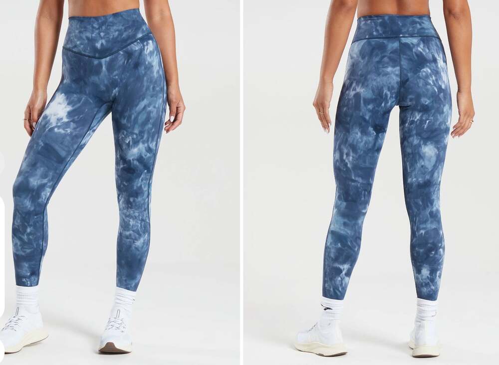 Gymshark Elevate Blue Leggings Stretch Tie-Dye High-Waisted Pull-On M Medium